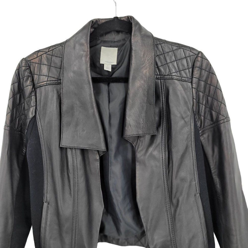 Halogen Lamb Leather Quilted Moto Open Front Jacket M Black Mob‎ Wife Biker - Picture 4 of 11